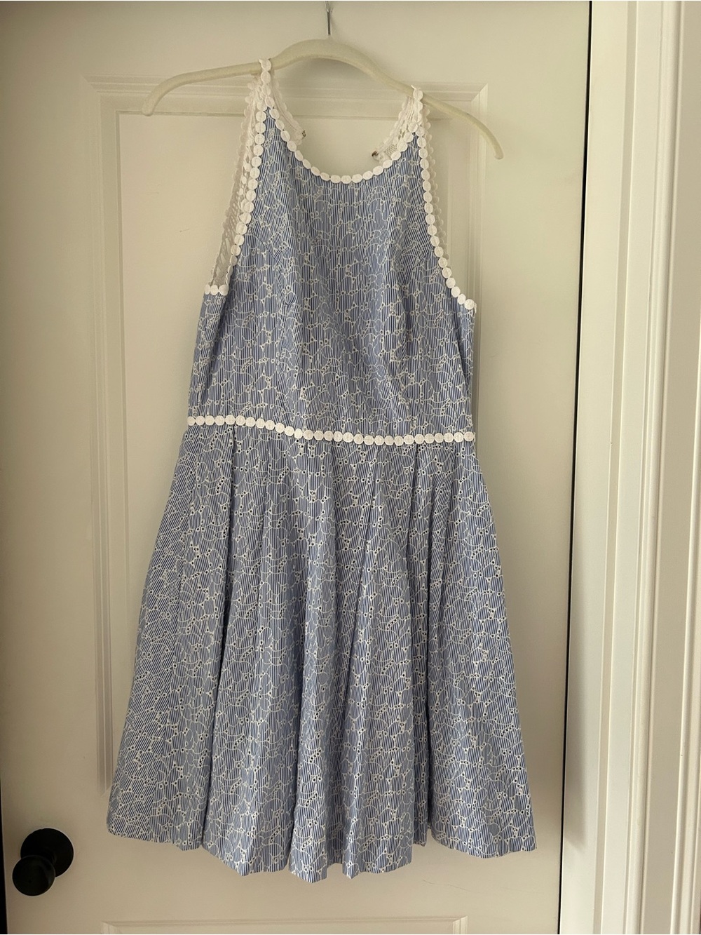 Lilly Pulitzer Light Blue Eyelet Halter Mini Dress with White Trim